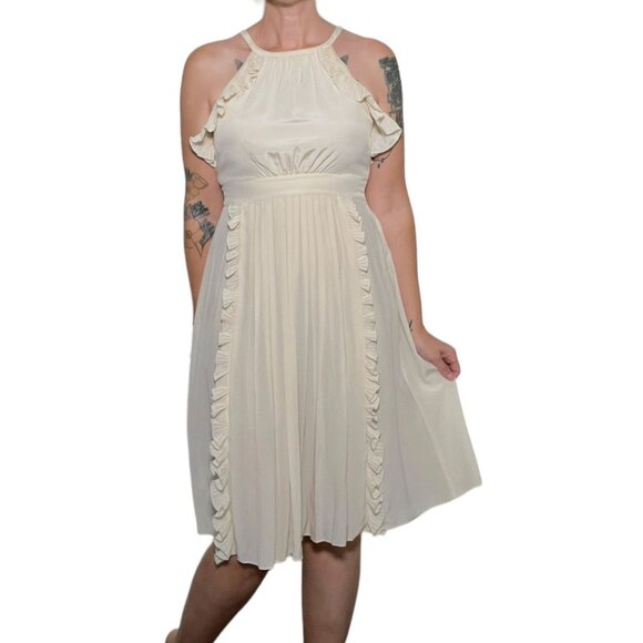 Tibi New York Ruffled Crepe de Chine Silk Halter Midi Dress Ivory White Size 10 - Picture 1 of 15
